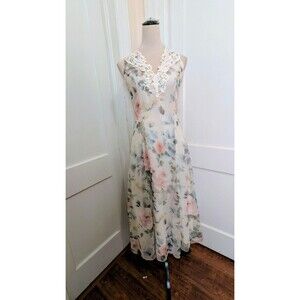 Vintage Scott McClintock Midi Dress -Pastel Watercolor Florals-Lace- Sz 4